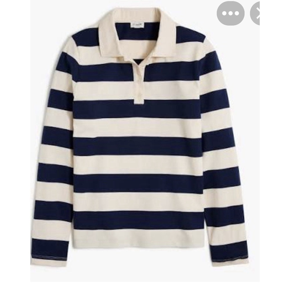 2 women's Small J Crew Factory long sleeve rugby stripe polo shirt blue green